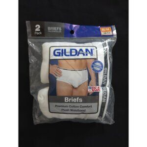 Gildan Men's White 100% Cotton Premium Comfort Briefs 2-Pack - M/M 32-34